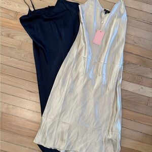 Quince - Set of 2 Silk Slip Dresses - Navy & Cream